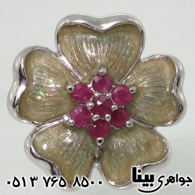 انگشتر یاقوت سرخ گل میناکاری