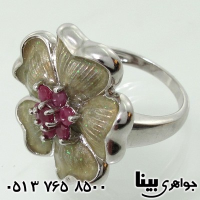 انگشتر یاقوت سرخ گل میناکاری