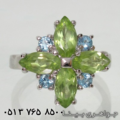 انگشتر چند جواهر زبرجد و آکوامارین