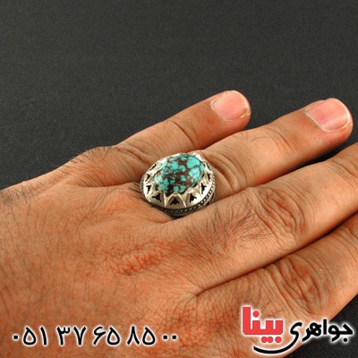 انگشتر فیروزه نیشابوری شجری مردانه درشت  _کد:2164