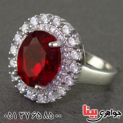 انگشتر یاقوت سرخ رودیوم زنانه مدل خورشید _کد:15832