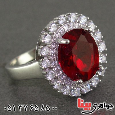 انگشتر یاقوت سرخ رودیوم زنانه مدل خورشید _کد:15832