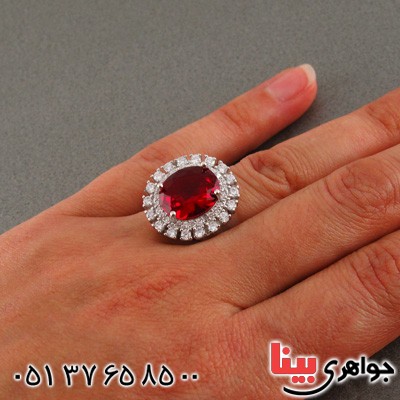 انگشتر یاقوت سرخ رودیوم زنانه مدل خورشید _کد:15832