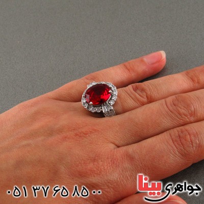 انگشتر یاقوت سرخ رودیوم زنانه درشت مدل زلیخا _کد:15837