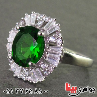 انگشتر زبرجد رودیوم زنانه مدل افشان _کد:15839