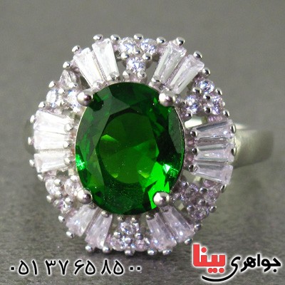 انگشتر زبرجد رودیوم زنانه مدل افشان _کد:15839