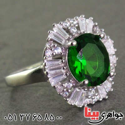 انگشتر زبرجد رودیوم زنانه مدل افشان _کد:15839