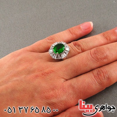 انگشتر زبرجد رودیوم زنانه مدل افشان _کد:15839
