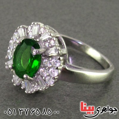 انگشتر زبرجد رودیوم زنانه مدل زیما _کد:15843