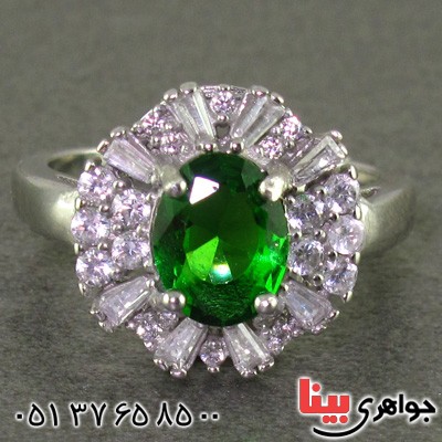 انگشتر زبرجد رودیوم زنانه مدل زیما _کد:15843