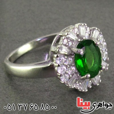 انگشتر زبرجد رودیوم زنانه مدل زیما _کد:15843