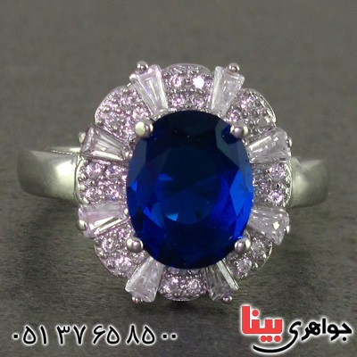 انگشتر یاقوت کبود رودیوم زنانه خوشرنگ _کد:15849
