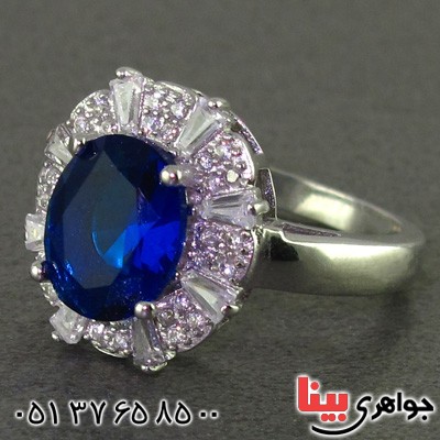 انگشتر یاقوت کبود رودیوم زنانه خوشرنگ _کد:15849