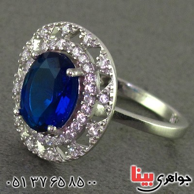 انگشتر یاقوت کبود رودیوم زنانه مدل آتوسا _کد:15855