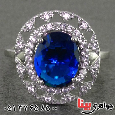 انگشتر یاقوت کبود رودیوم زنانه مدل آتوسا _کد:15855