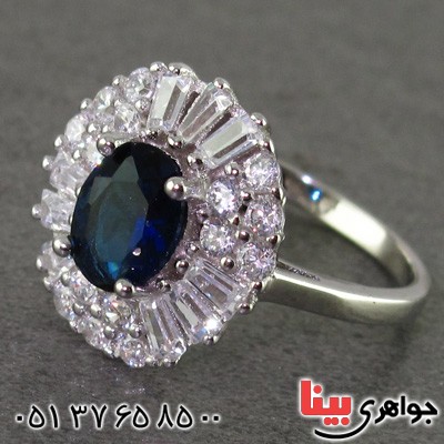 انگشتر یاقوت کبود رودیوم زنانه مدل پریسا _کد:15862