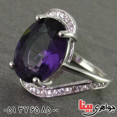 انگشتر آمتیست رودیوم زنانه درشت مدل لیلیا _کد:15868