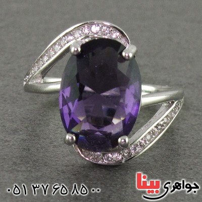 انگشتر آمتیست رودیوم زنانه درشت مدل لیلیا _کد:15868