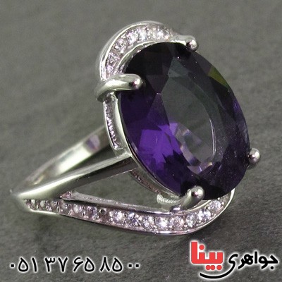 انگشتر آمتیست رودیوم زنانه درشت مدل لیلیا _کد:15868