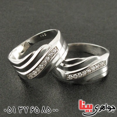 انگشتر نقره ست حلقه ازدواج روکش پلاتین _کد:15876