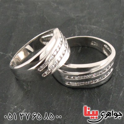 انگشتر نقره ست حلقه ازدواج روکش پلاتین _کد:15880