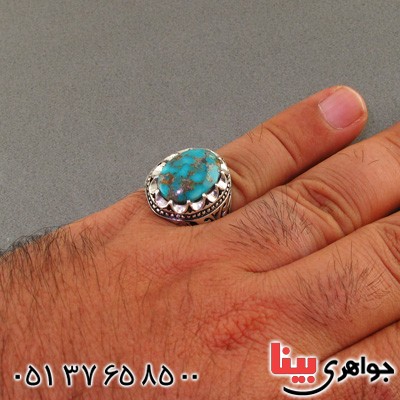 انگشتر فیروزه نیشابوری شجری درشت مردانه تک _کد:2206