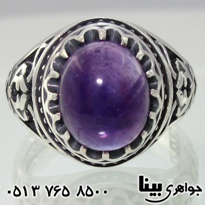 انگشتر آمتیست شبکه کاری سیاه قلم