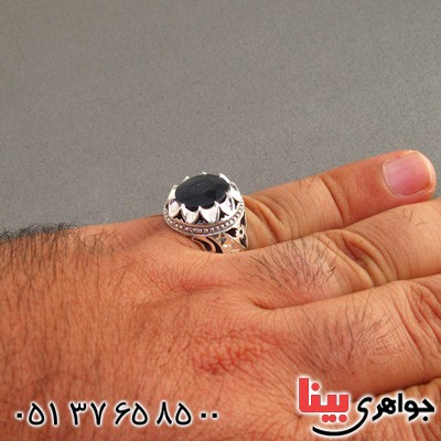 انگشتر یاقوت کبود مردانه درشت عالی فاخر _کد:2227