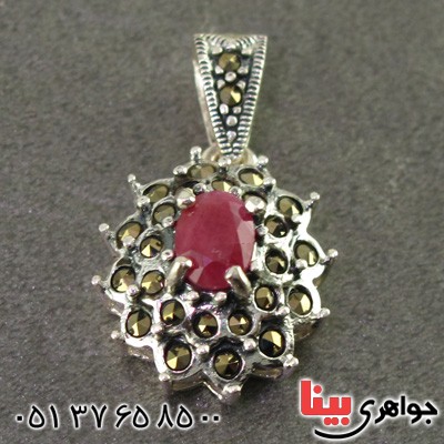گردنبند یاقوت سرخ و حدید مارکازیت درجه یک زنانه _کد:15897
