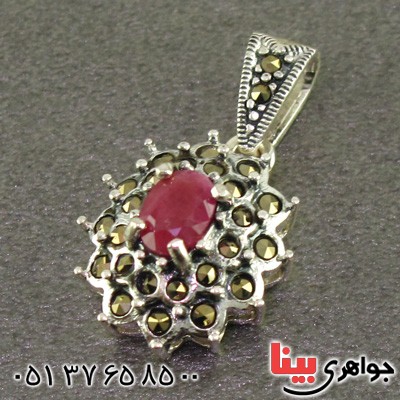 گردنبند یاقوت سرخ و حدید مارکازیت درجه یک زنانه _کد:15897