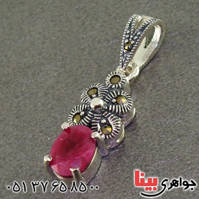 گردنبند یاقوت سرخ و حدید مارکازیت درجه یک زنانه _کد:15907