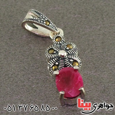 گردنبند یاقوت سرخ و حدید مارکازیت درجه یک زنانه _کد:15907
