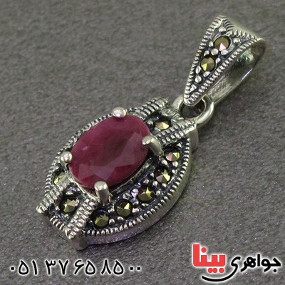 گردنبند یاقوت سرخ و حدید مارکازیت درجه یک خوشرنگ _کد:15915