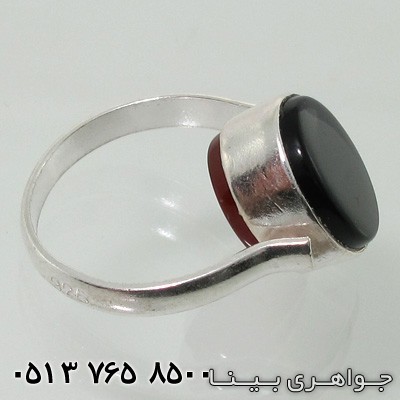انگشتر چند جواهر دورو بیضی عقیق سیاه و قرمز