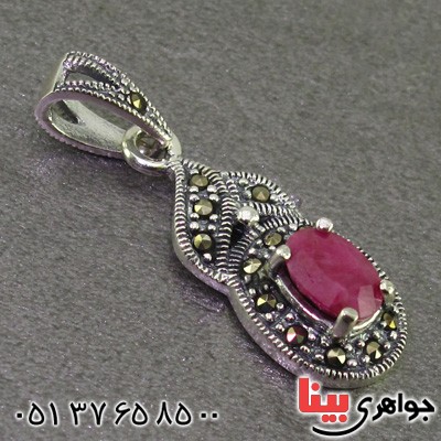 گردنبند یاقوت سرخ و حدید مارکازیت درجه یک زنانه _کد:15919