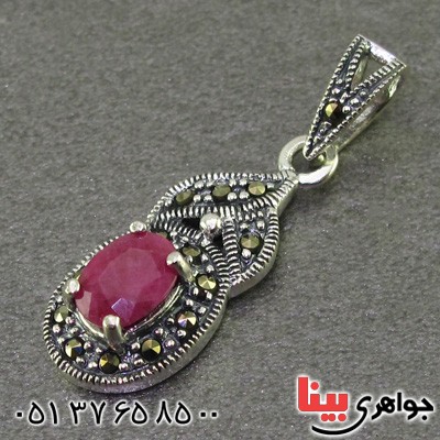 گردنبند یاقوت سرخ و حدید مارکازیت درجه یک زنانه _کد:15919