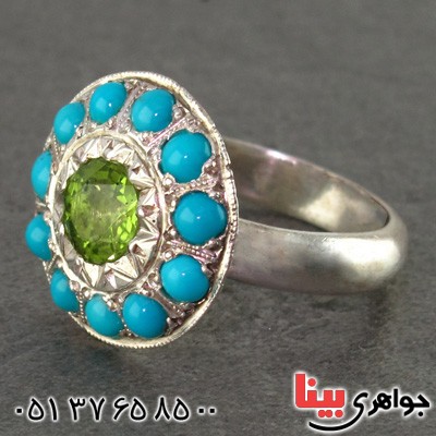 انگشتر فیروزه نیشابوری عجمی و زبرجد باشکوه قدیمی _کد:2250