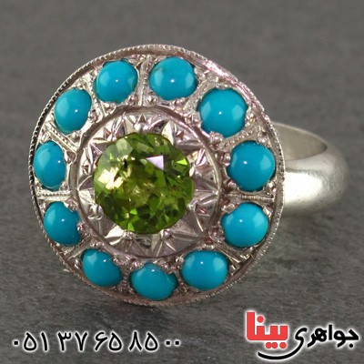 انگشتر فیروزه نیشابوری عجمی و زبرجد باشکوه قدیمی _کد:2250