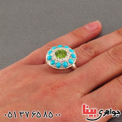 انگشتر فیروزه نیشابوری عجمی و زبرجد باشکوه قدیمی _کد:2250