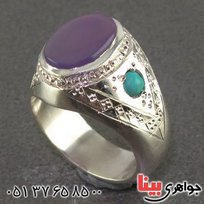 انگشتر عقیق یمنی کبود و فیروزه نیشابوری عجمی درشت مردانه _کد:2265