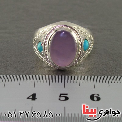 انگشتر عقیق یمنی کبود و فیروزه نیشابوری عجمی درشت مردانه _کد:2265