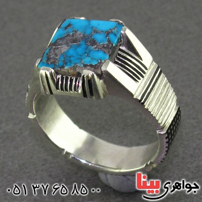 انگشتر فیروزه نیشابوری شجری مردانه قدیمی کلاسیک _کد:2270