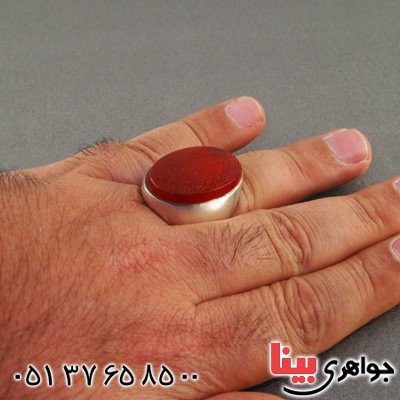 انگشتر عقیق یمنی مردانه درشت عتیقه با حکاکی آیة الکرسی _کد:2273
