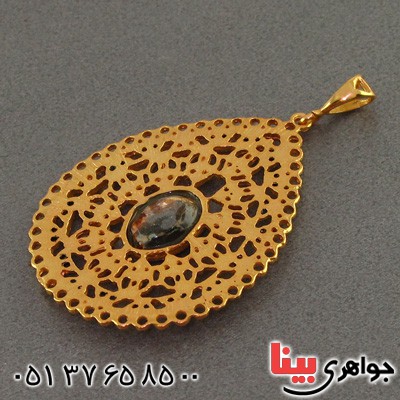 گردنبند فیروزه نیشابوری طلایی مشبک درشت زنانه _کد:2283