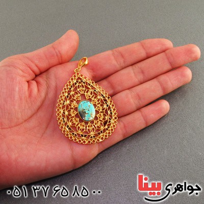 گردنبند فیروزه نیشابوری طلایی مشبک درشت زنانه _کد:2283