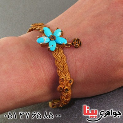 دستبند فیروزه نیشابوری زنانه درشت بسیارعالی طرح زیرخاکی _کد:2285