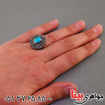 انگشتر فیروزه نیشابوری عجمی زنانه خوشرنگ مارکازیتی _کد:15956