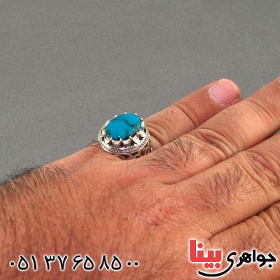 انگشتر فیروزه نیشابوری شجری مردانه درشت خوش طبع _کد:2293