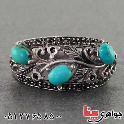 انگشتر فیروزه نیشابوری زنانه سیاه قلم _کد:15964
