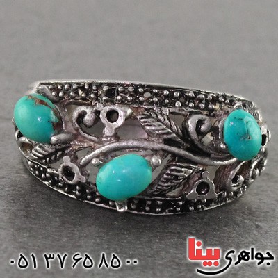 انگشتر فیروزه نیشابوری زنانه سیاه قلم _کد:15964